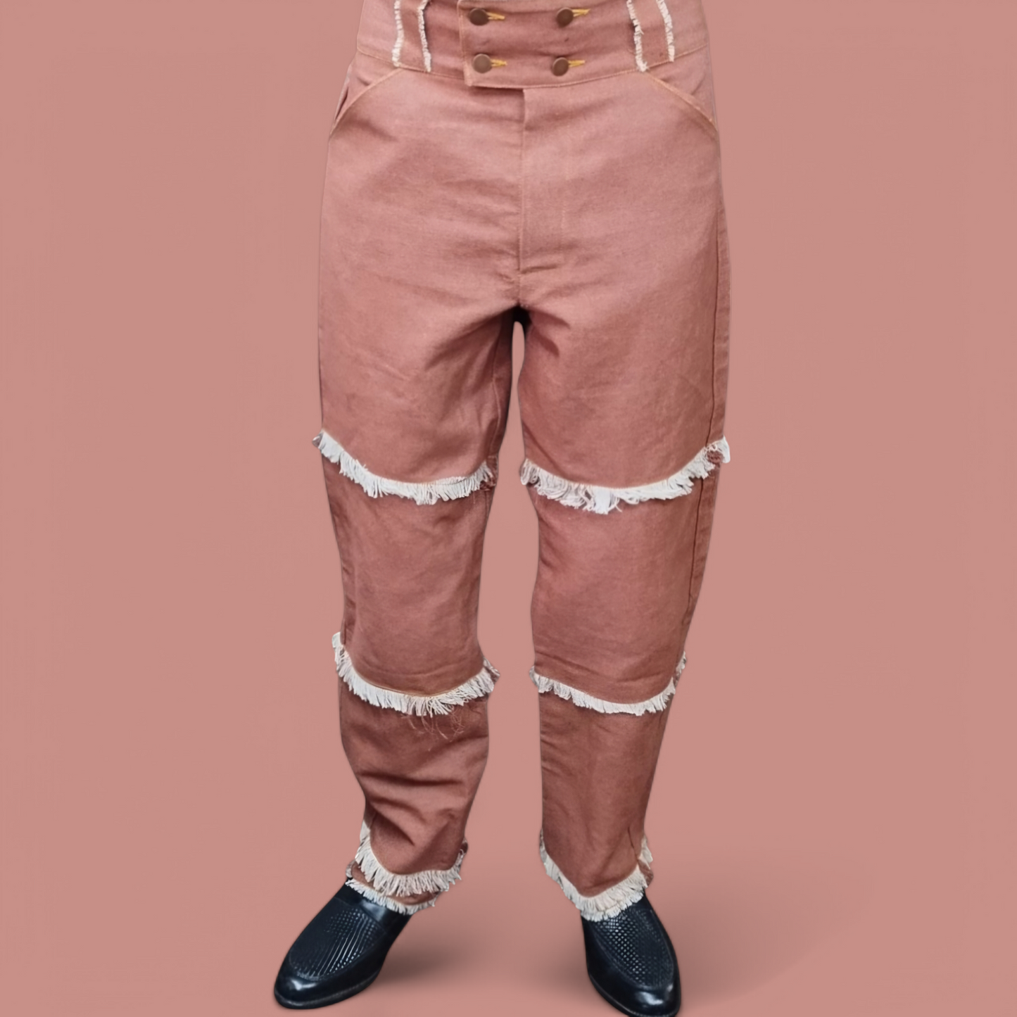 Distressed fringed pants