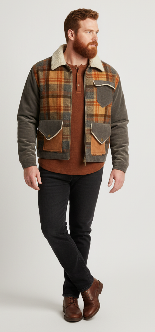 Plaid Faux Fur Collar Jacket
